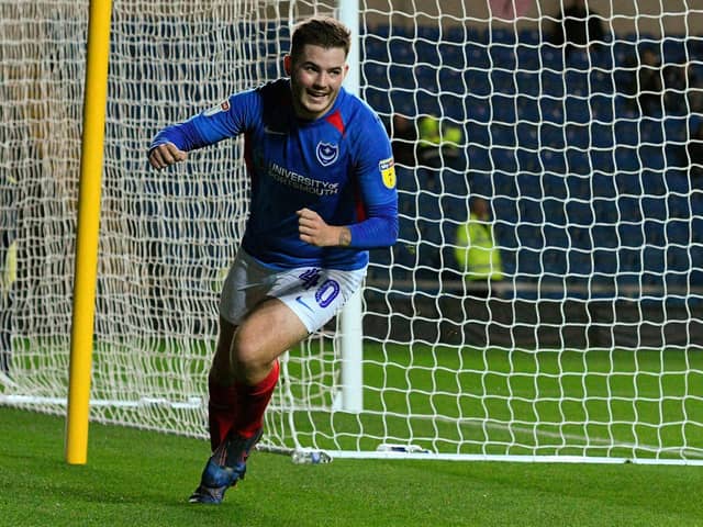 New Baffins Milton Rovers signing Brad Lethbridge celebrates scoring for Pompey at Oxford in the EFL Trophy in 2019. Picture: Graham Hunt