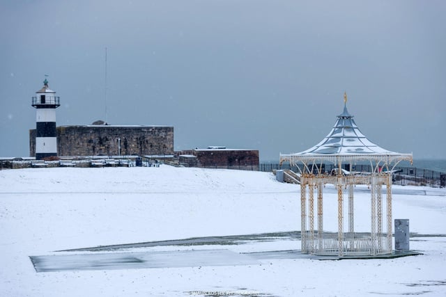 Southsea Castle and Southsea Bandstand looking lovely in the snowy conditions. 
Picture: Shaun Roster