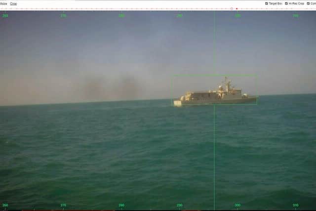 Bahraini patrol ship RBNS Al Muharraq as seen by the sail drone
