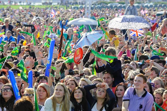 The Evening Celebrations at The Olympic Torch Relay as it came to Southsea Common early on Sunday evening
There were stage acts as well as Rizzle Kicks a pop duo, as 65000 people enjoyed the free spectacle
Picture: Malcolm Wells (122387-5796)