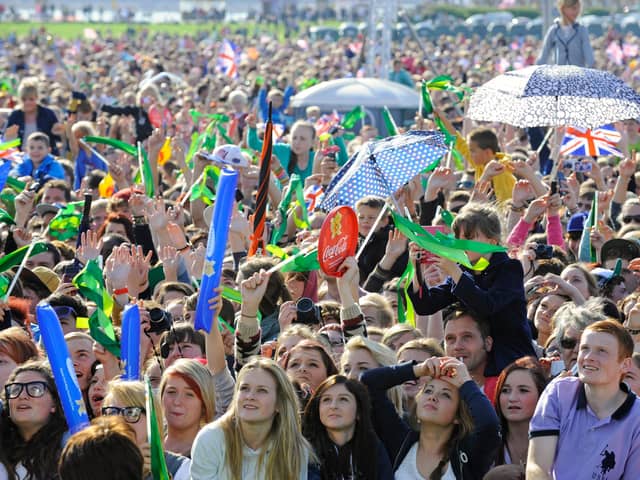 The Evening Celebrations at The Olympic Torch Relay as it came to Southsea Common early on Sunday evening 
There were stage acts as well as Rizzle Kicks a pop duo,  as 65000 people enjoyed the free spectacle 
Picture: Malcolm Wells (122387-5796)