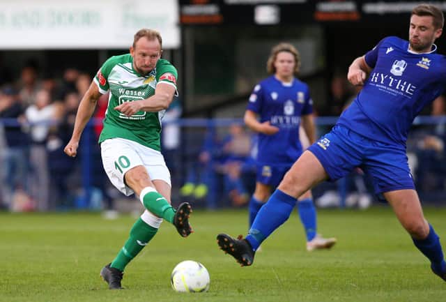 Moneyfields' Andy Todd was forced off with an Achilles injury at Baffins Milton Rovers. Picture: Chris Moorhouse (jpns 180821-25)