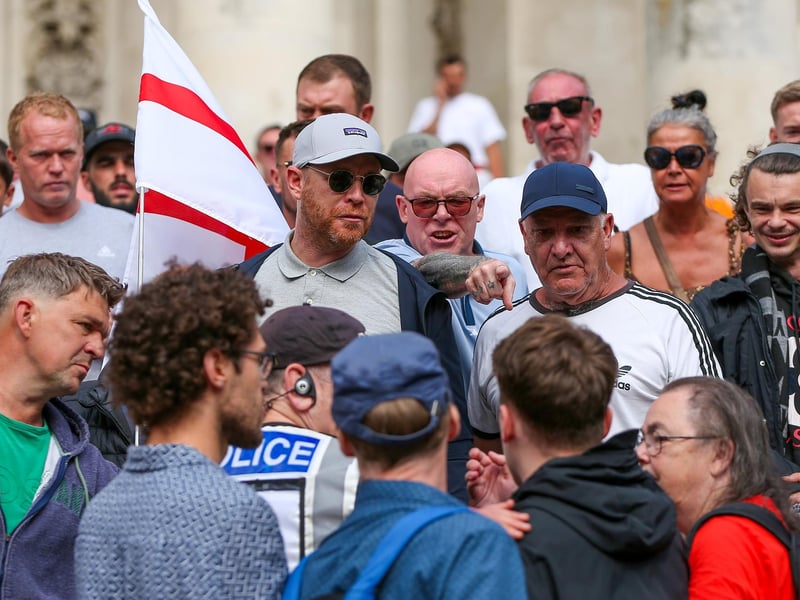 Protestors at Guildhall Square, Portsmouth. Picture: Chris  Moorhouse (030824-13)