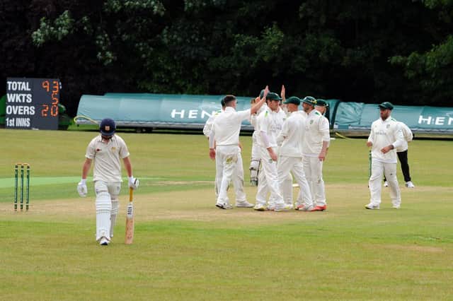 Sarisbury celebrate the dismissal of Portsmouth's Joe Smitherman.
Picture: Sarah Standing