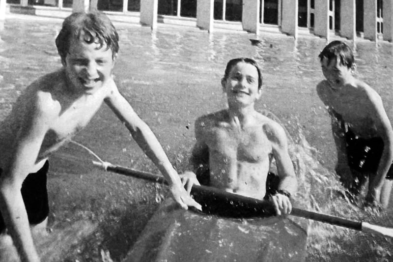Boys having fun in the lake at the front of the old News office at Hilsea in 1984. The three of them seemed to think it was Hilsea Lido.