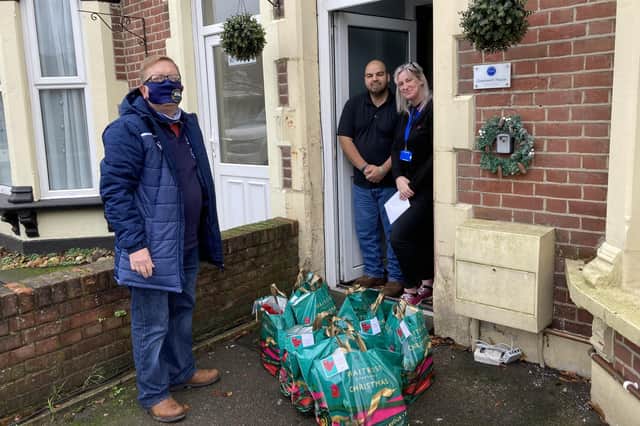 Keith Slater, from Gosport Borough's Feed a Family in Need campaign, delivering hampers, supported by Waitrose, to the Alabaré charity for distribution to veterans in need. Feed a Family has been working with the charity since April to ensure veterans in need in Gosport are looked after during the pandemic