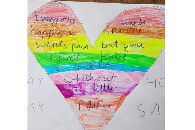 Maddison Moore, 7 from Havant, created some rainbow pictures which she posted through all the doors on her street, who all displayed them to spread some cheer
