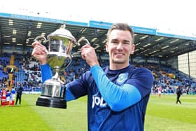 Former Pompey favourite Jed Wallace with The News Pompey Player of the Year trophy at the end of the 2014-15 season
