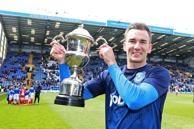 Former Pompey favourite Jed Wallace with The News Pompey Player of the Year trophy at the end of the 2014-15 season