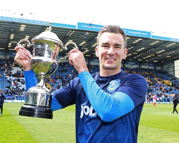 Former Pompey favourite Jed Wallace with The News Pompey Player of the Year trophy at the end of the 2014-15 season