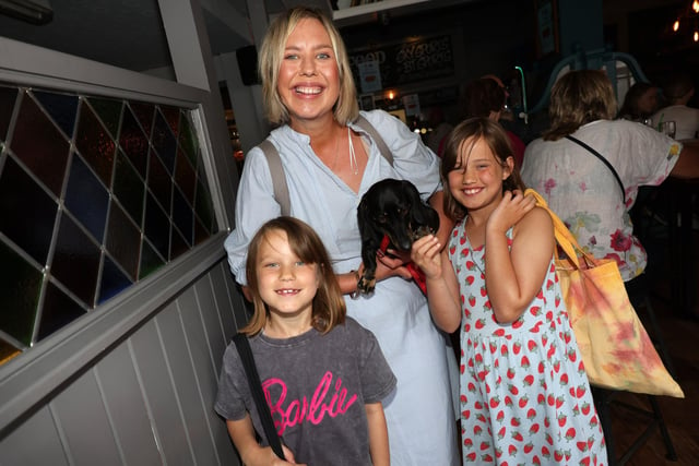 Re-opening of Eldon Arms with new owners and menu aiming to keep costs low for the punters and diners. With food supplied from O'solemio in Port Solent

Pictured is Louisa Jarvis with daughters Martha, 7, and Tilly, 8 and their dog Frankie.

Pictured is action from the event.

Sunday 9th July 2023.

Picture: Sam Stephenson.