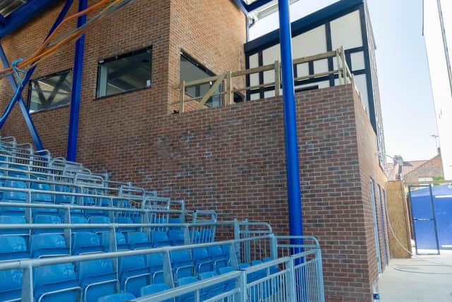The south east corner of Fratton Park viewed from inside the ground.