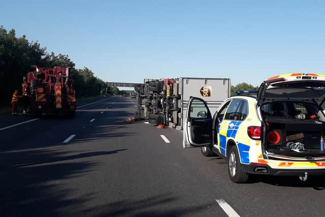 Overturned lorry on A27.  Picture: Hampshire Roads Policing