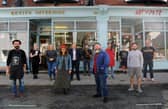A section of Castle Road in Southsea, has been pedestrianised to allow for social distancing. Many traders are happy with the atmosphere this has created and believe it is a safer, better shopping experience for customers as a result.

Pictured is: (front middle) Pete Codling with Castle Road traders.

Picture: Sarah Standing (011020-4741)