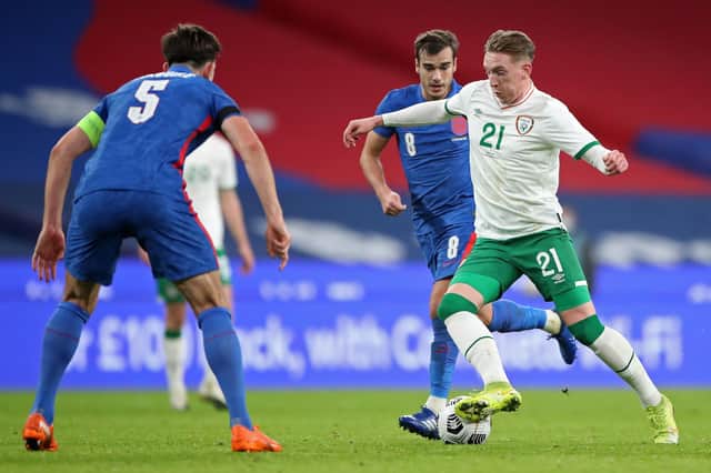 Ronan Curtis in action for the Republic of Ireland against England.  Picture: NICK POTTS/POOL/AFP via Getty Images