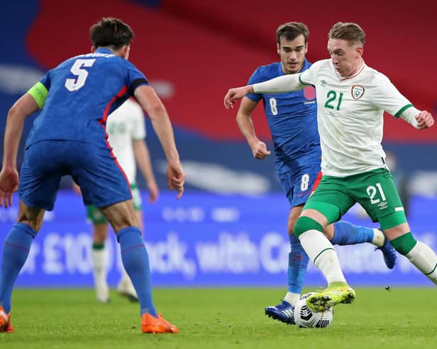 Ronan Curtis in action for the Republic of Ireland against England.  Picture: NICK POTTS/POOL/AFP via Getty Images