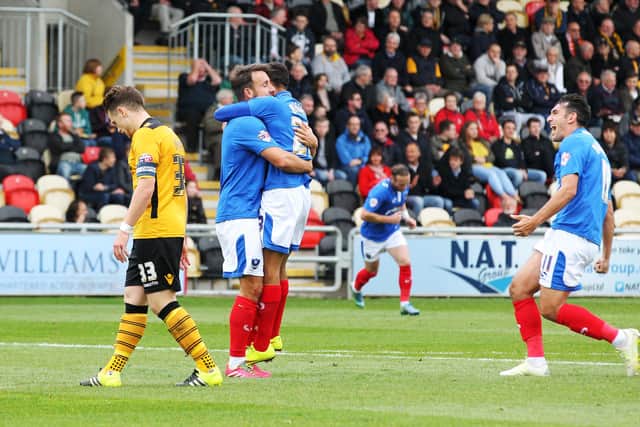 Matt Tubbs' 14th - and final - Pompey goal arrived in a 1-0 win at Newport County in October 2015. Picture: Joe Pepler