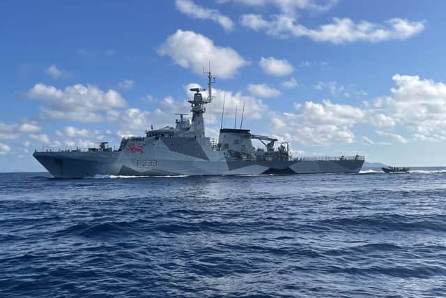 HMS Tamar pictured during a major military drill in the Indo-Pacific off the coast of Malaysia last week.