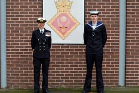 AB William Hanson (right) with Capt Suzi Nielsen, the commanding officer of HMS Raleigh.