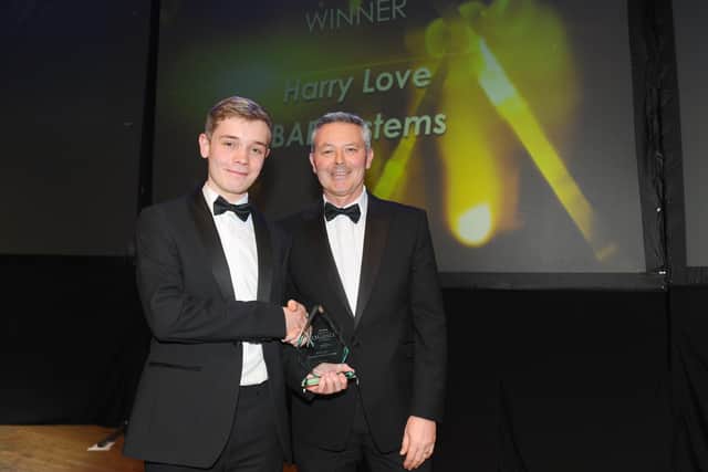 Simon Barrable, principal of Portsmouth College with Harry Love from BAE Systems who won the Apprentice of the Year Award 2020.