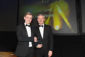 Simon Barrable, principal of Portsmouth College with Harry Love from BAE Systems who won the Apprentice of the Year Award 2020.