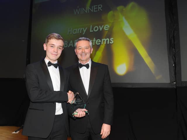 Simon Barrable, principal of Portsmouth College with Harry Love from BAE Systems who won the Apprentice of the Year Award 2020.
