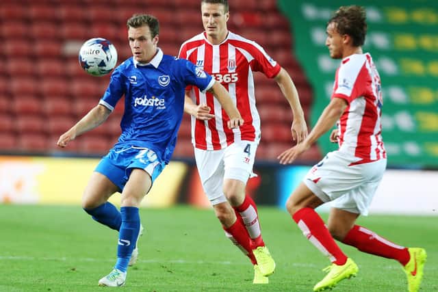 Nick Awford up against Stoke in the Capital One Cup in August 2014. Picture: Joe Pepler