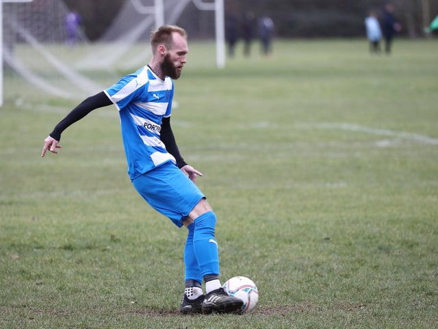 Barry Jeans has just scores AC Copnor's third goal from the penalty spot. Picture: Stuart Martin