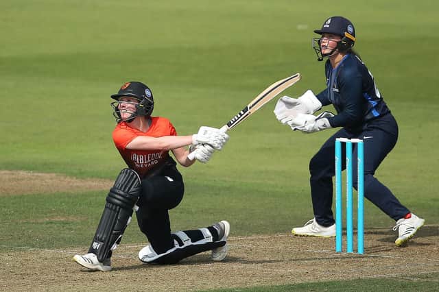 Emily Windsor of Southern Vipers plays a shot during the Charlotte Edwards Cup semi-final eliminator against Northern Diamonds at The Ageas Bowl. Photo by Steve Bardens/Getty Images.