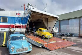 Miranda on the bow ramp of The Princess Anne hovercraft