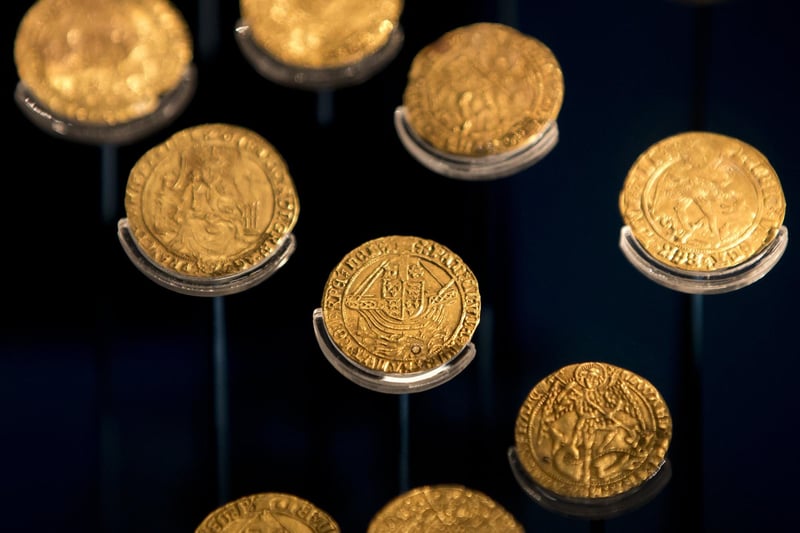 Gold coins recovered from the wreck of the Mary Rose are exhibited in the new Mary Rose Museum at Portsmouth's Historic Dockyard on May 29, 2013. Picture: Dan Kitwood/Getty Images