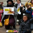 Nala-Paris Mbah, five, centre. Black Lives Matter campaigners take a knee in Guildhall Square, Portsmouth, on the first anniversary of the death of George Floyd at the hands of police in Minneapolis, US.
Picture: Chris Moorhouse