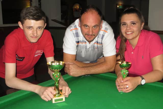 From left - John Donovan, Roy Elliott (from sponsors Clean Cut), Chloe White.