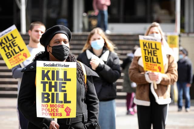 A previous demonstration against the Police and Crime Bill in Guildhall Square, Portsmouth. Picture: Chris Moorhouse (030421-22)