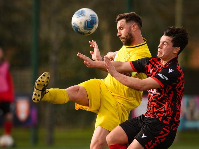 Action from Harvest's 4-1 win at home to Locks Heath (red and black kit) in the Hampshire Premier League. Picture: Keith Woodland (180321-619)
