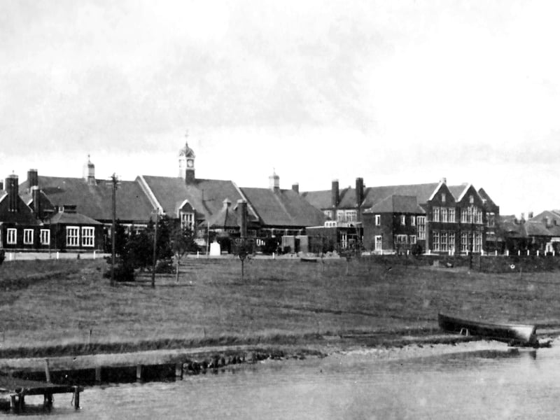 An early view of HMS Excellent’s east shore buildings taken from the west shoreline of Portsea Island.