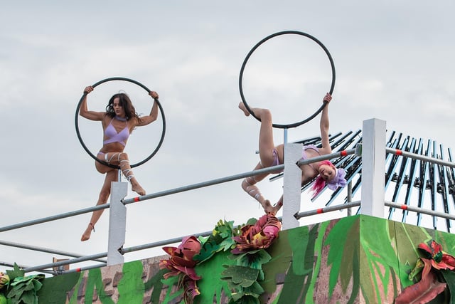 Acrobats performing at Boomtown.