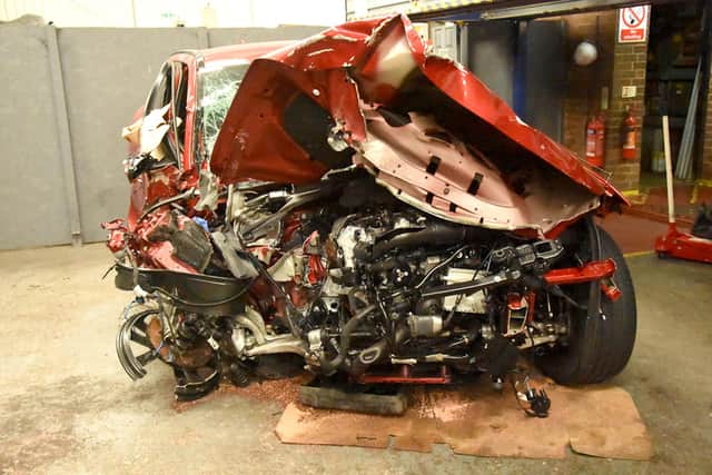 Kevin Zhou of Bognor was jailed for three years after his Jaguar, which was being driven at 100mph, collided with a 4x4 driven by Rusty Brown, of Bognor. Pictures: Sussex police