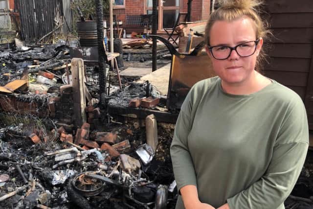 Jodie Barrett, of Ditcham Crescent, said she was shocked at the speed of the fire that destroyed her garden shed. Picture: Richard Lemmer