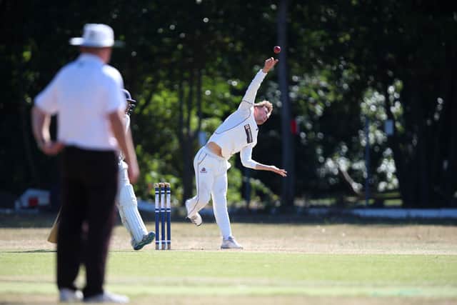 Portsmouth & Southsea bowler Ben Saunders in action against Purbrook. Picture: Chris Moorhouse