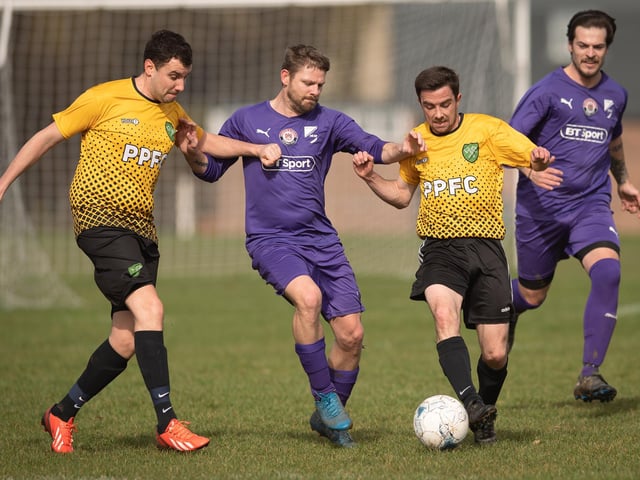 Action from AFC Tamworth's 7-2 victory over Gosham Rangers in Division Two of the City of Portsmouth Sunday League. Picture: Keith Woodland (120321-280)