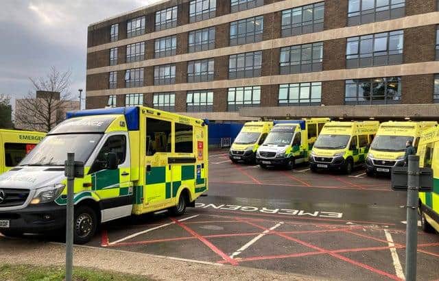 Ambulances parked up outside the Accident and Emergency department at the Queen Alexandra Hospital in Cosham, Portsmouth on December 29, 2020.Picture: Andrew Matthews/PA Wire