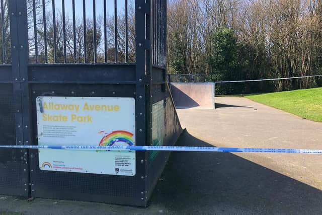 Allaway Avenue Skate Park has been cordoned off by police. Picture: David George