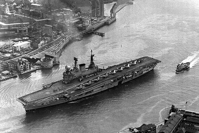 HMS Eagle enters Portsmouth Harbour in June 1970