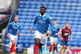 Jordy Hiwula travelled with Pompey to Wigan on Monday, despite being injured. Picture: Joe Pepler