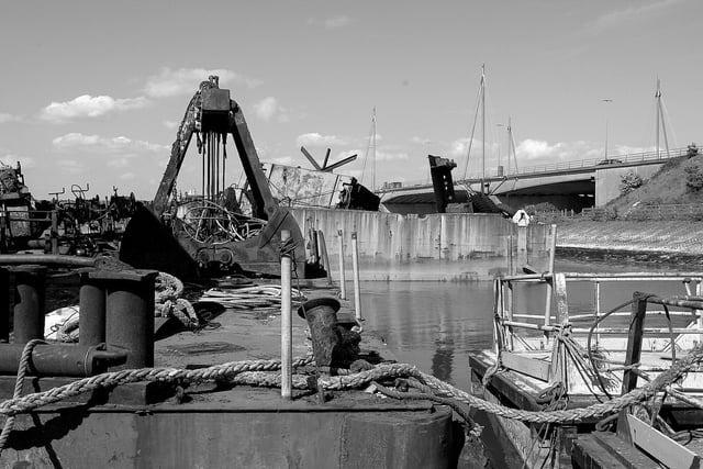 The view from Pounds Yard of the M275 and 'the blue bridge', 30th May 2001