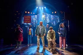 Mark Addy (centre) and company in The Unlikely Pilgrimage of Harold Fry at Minerva Theatre, Chichester. Picture by Manuel Harlan