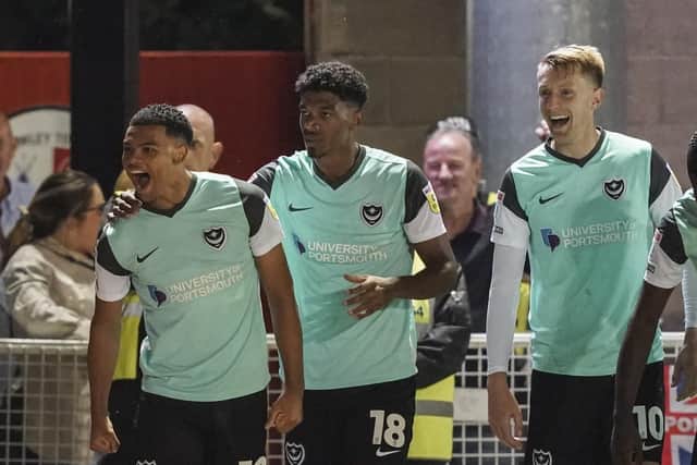 Dane Scarlett celebrates his finish against Crawley.