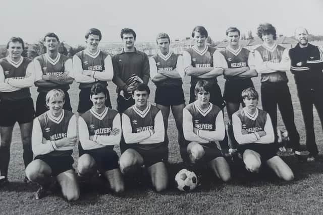 Fareham Town Reserves, October 1983. Back (from left): Malcolm Tyrell, Alan Carlisle, Neil Harding, Tim Hillier, Gary Tilley, Mark Tuck, Alan Hallett, Phil Summers, Peter Hicks (trainer). Front: Richard Collins, John Mennell, Paul Marlowe, Kevin Hiscock, Keith Avery.