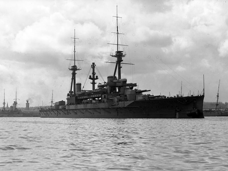 The Royal Navy Dreadnought battleship HMS Agincourt with her 7 × twin BL 12-inch Mk XIII guns at anchor in Portsmouth Harbour circa 1914. was originally built to be the Brazilian Navy Rio de Janeiro but was sold whilst under construction to the Ottoman Empire as the Sultan Osman I but on the outbreak of the First World War the British government seized her for use by the Royal Navy, together with another Ottoman dreadnought being constructed in Britain. This act caused resentment in the Ottoman Empire, as the payments for both ships were complete, and contributed to the decision of the Ottoman government to join the Central Powers. (Photo by Hulton Archive/Getty Images)